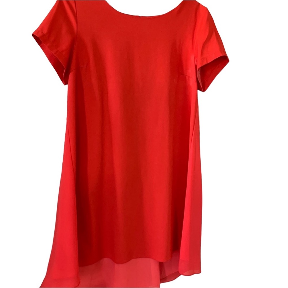 UMGEE Shift Dress Short Sleeve with Pleated Detail Red Orange Boutique Sz Small